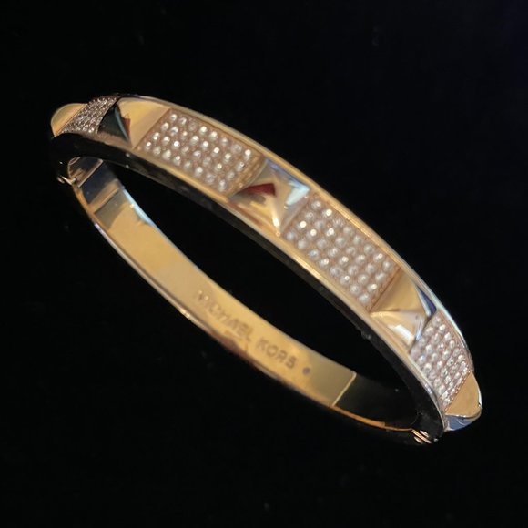Michael Kors Rose Gold-Tone Pave' Studded Bangle Bracelet - Picture 1 of 5